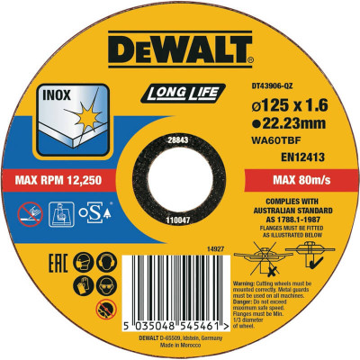 Купити Круг відрізний DeWALT DT43906. Офіційний магазин Dewalt Україна. Фірмовий інструмент та обладнання DeWALT, STANLEY, BLACK+DECKER, BOSTITCH