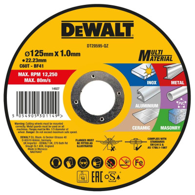 Купить Круг отрезной MULTI-MATERIAL DeWALT DT20595. Официальный магазин Dewalt Украина. Фирменный инструмент и оборудовние DeWALT, STANLEY, BLACK+DECKER, BOSTITCH