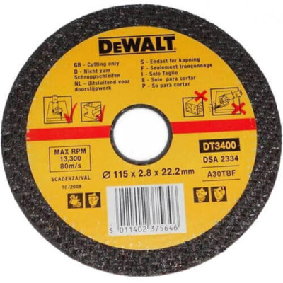 Купити Коло відрізне по металу діаметр 115 мм DeWALT DT3400-QZ. Офіційний магазин Dewalt Україна. Фірмовий інструмент та обладнання DeWALT, STANLEY, BLACK+DECKER, BOSTITCH