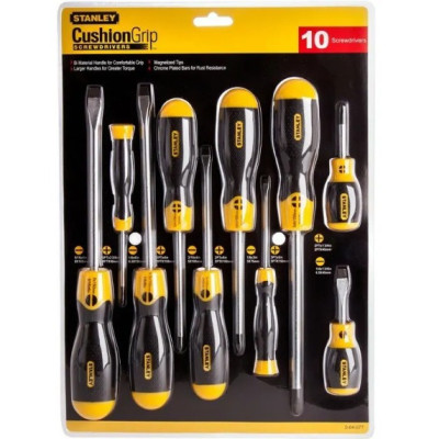 Купить Набор отверток CushionGrip, 10 штук STANLEY 5-64-977. Официальный магазин Dewalt Украина. Фирменный инструмент и оборудовние DeWALT, STANLEY, BLACK+DECKER, BOSTITCH