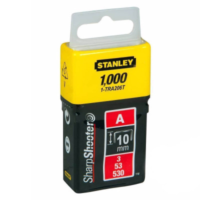 Купить Скобы тип А высотой 10 мм, для степлера ручного Light Duty, в упаковке 1000 шт STANLEY 1-TRA206T. Официальный магазин Dewalt Украина. Фирменный инструмент и оборудовние DeWALT, STANLEY, BLACK+DECKER, BOSTITCH